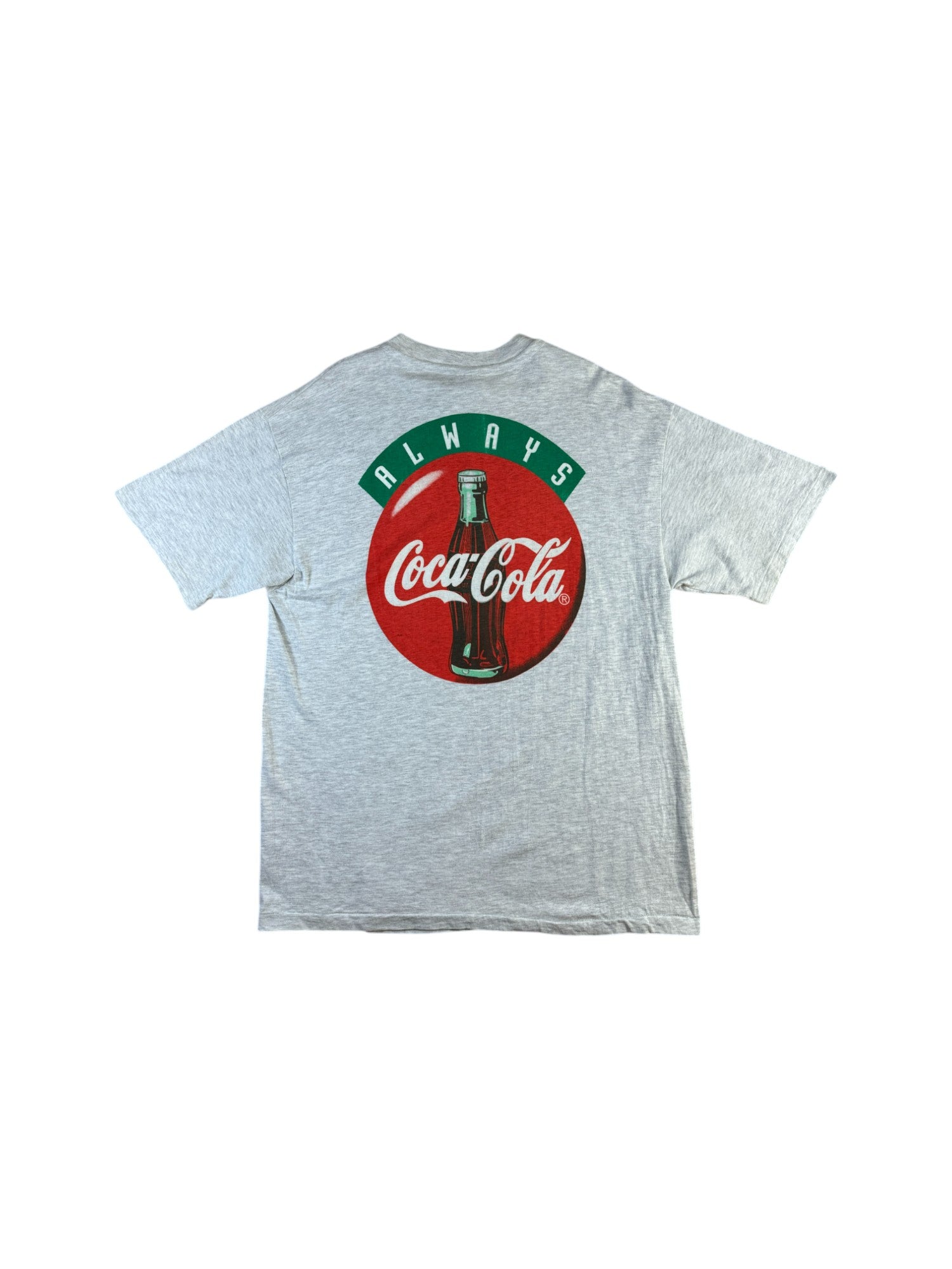 Vintage Hanes Shirt 90s Coca Cola Werbung Made In USA Single Stitch Grau L - RareRags