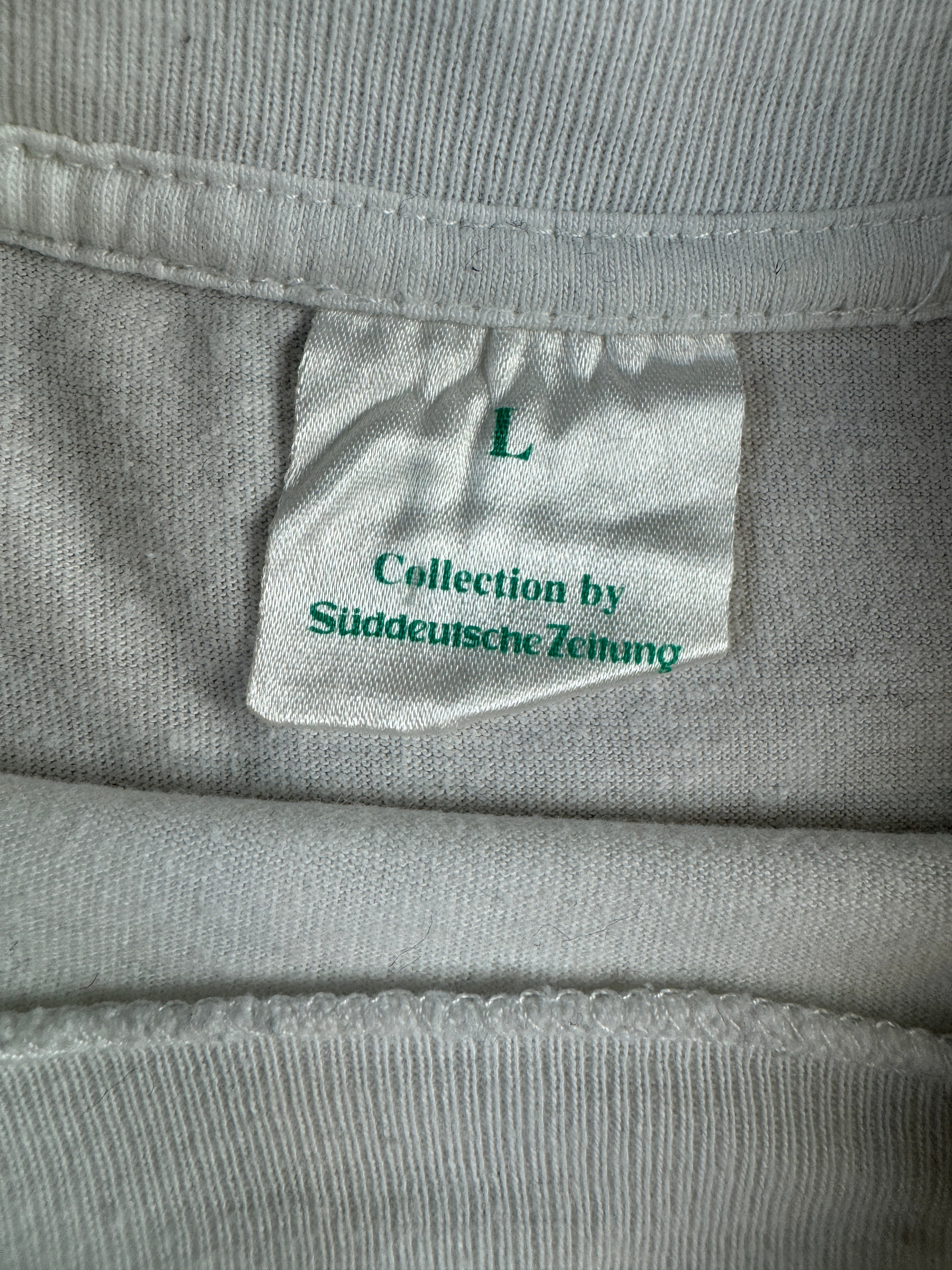 Vintage Süddeutsche Zeitung Shirt 90s "Täglich hellwach" Illustration Artwork Weiß L