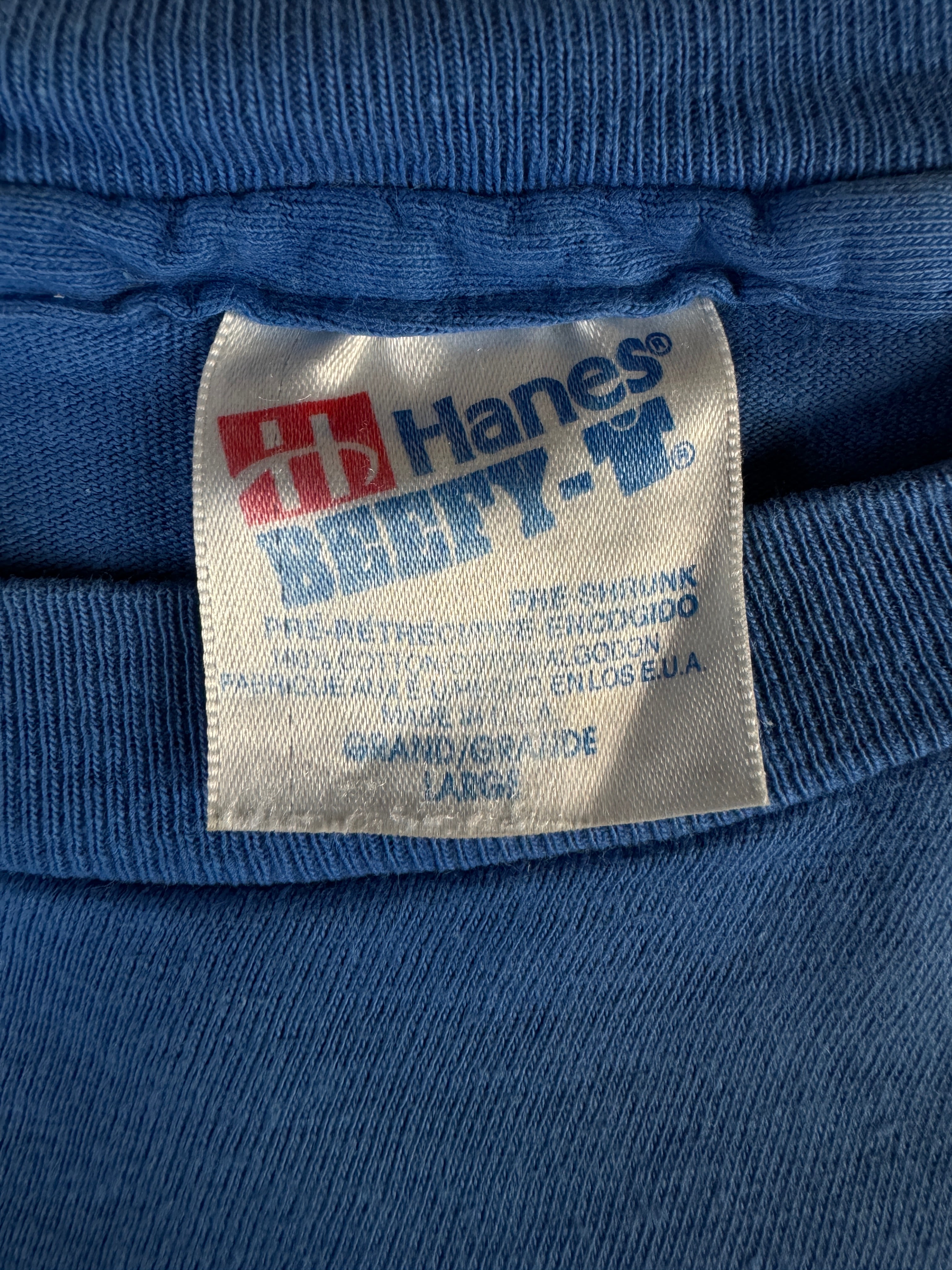 Vintage Hanes Shirt 90s Horizon Pour Homme Guy Laroche Parfüm Single Stitch Made In USA Blau L - RareRags