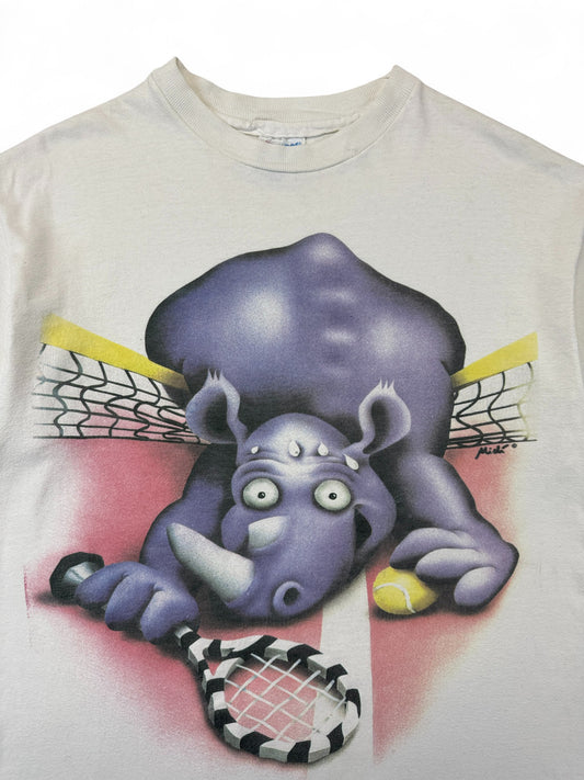 Vintage Hanes Shirt 90s Tennis Nashorn Single Stitch Made In USA Weiß M