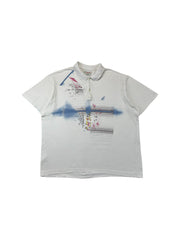 Vintage Australian L'Alpina Polo Shirt 90s Abstract Pattern Made In Italy Weiß 56 XL-XXL
