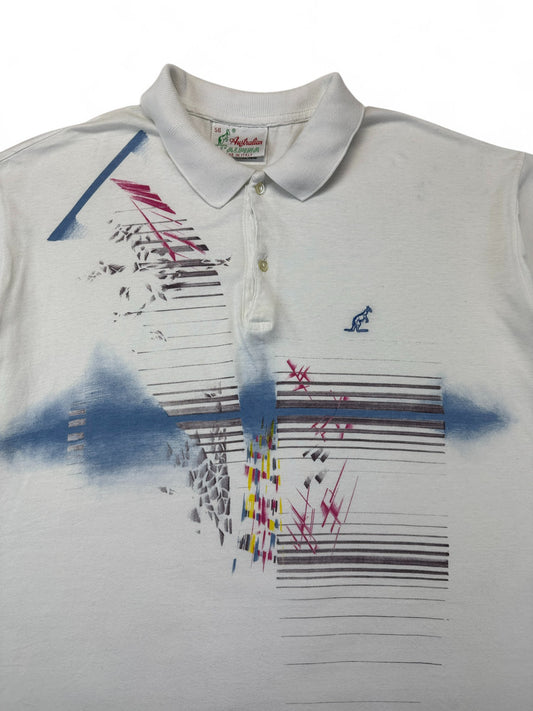 Vintage Australian L'Alpina Polo Shirt 90s Abstract Pattern Made In Italy Weiß 56 XL-XXL