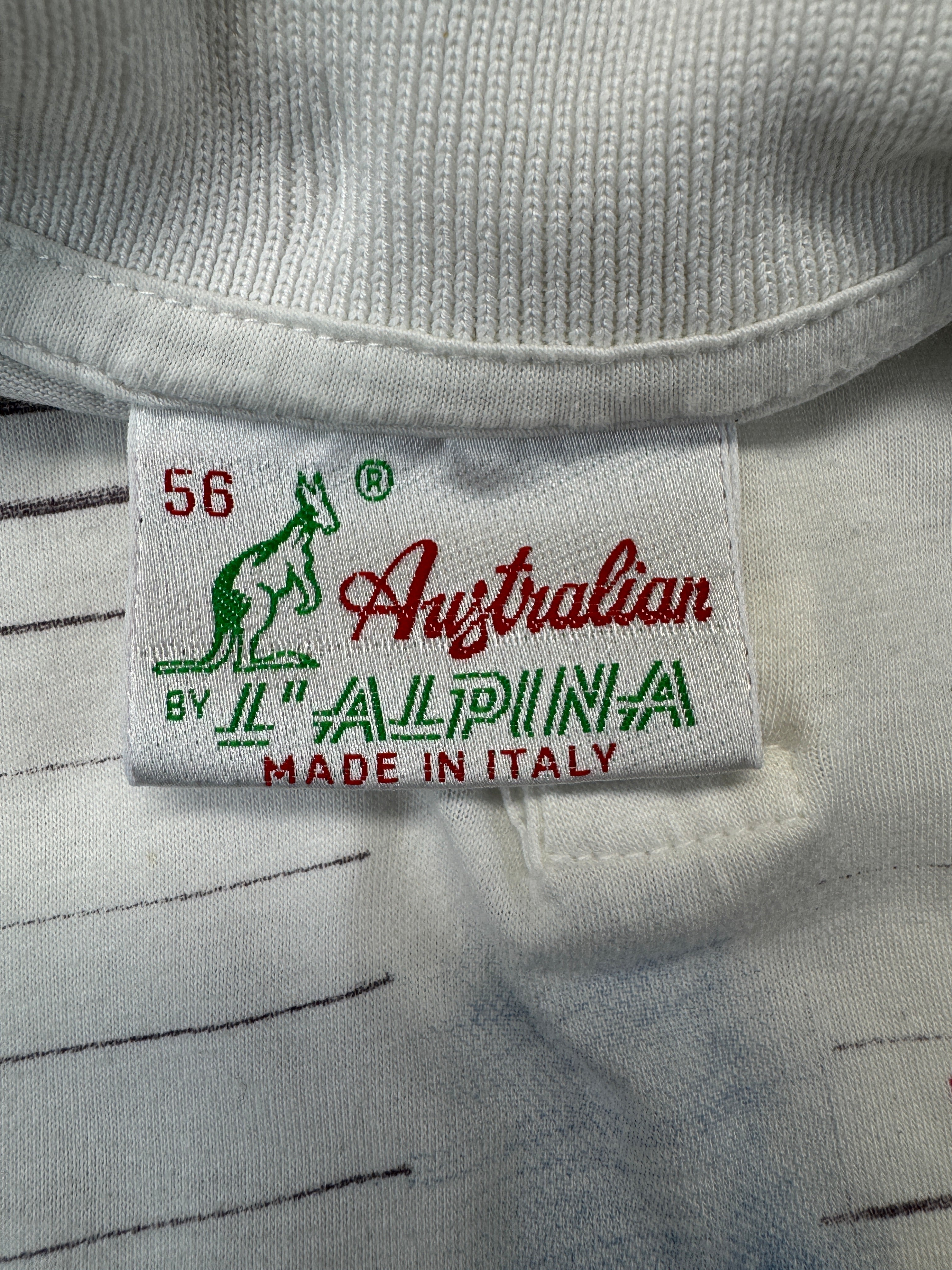 Vintage Australian L'Alpina Polo Shirt 90s Abstract Pattern Made In Italy Weiß 56 XL-XXL