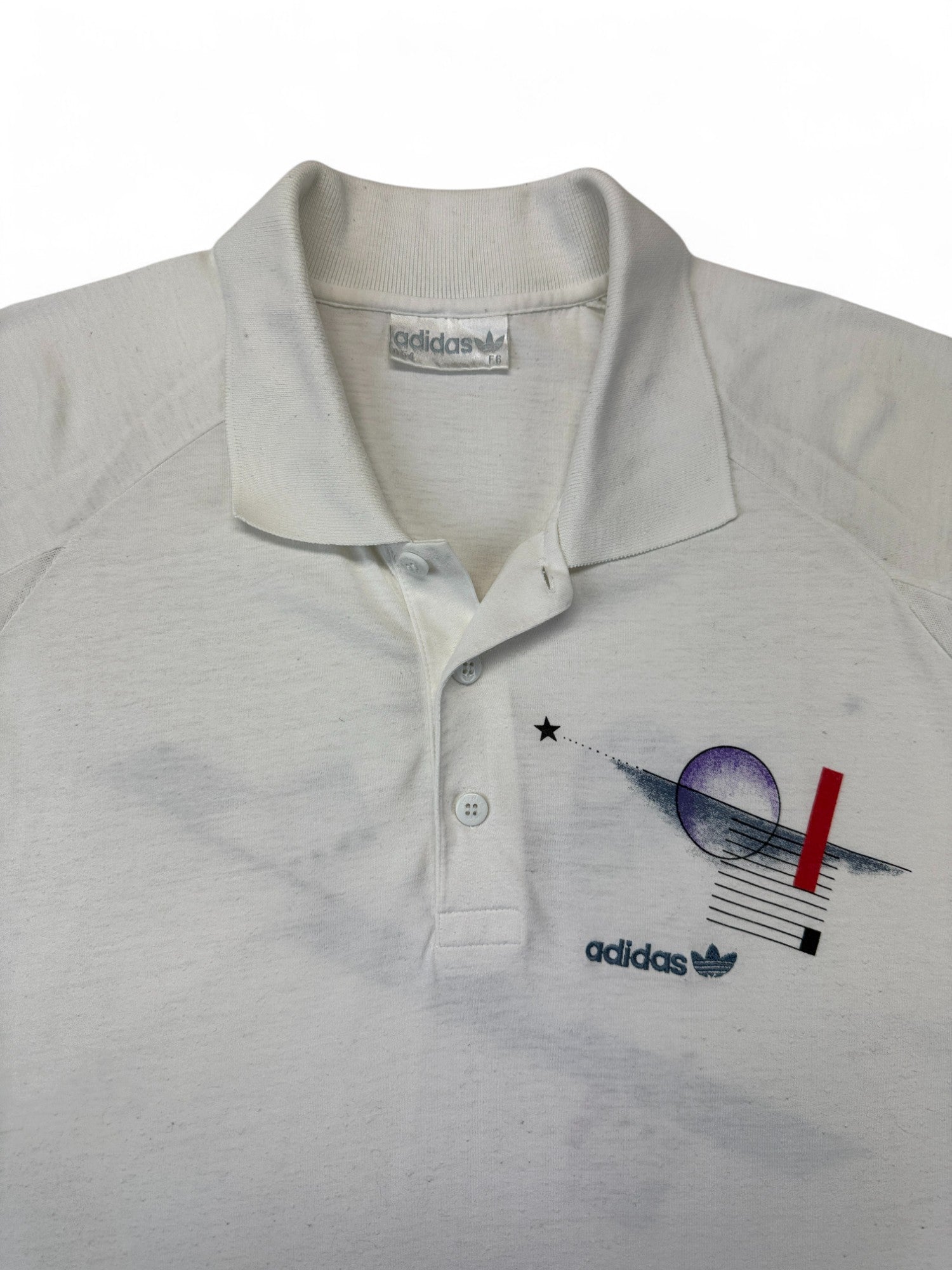 Vintage Adidas Polo-Shirt 90s Tennis Print Weiß D54 L-XL