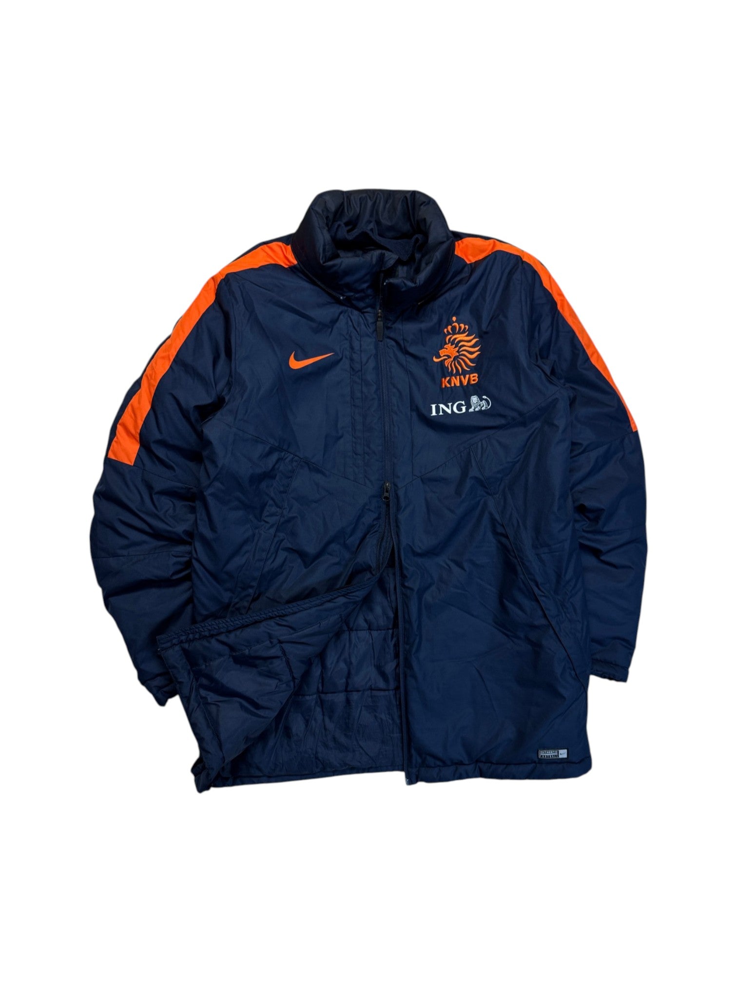 00s Nike Bench-Coat Niederlande Storm-Fit Dunkelblau Orange L - RareRags