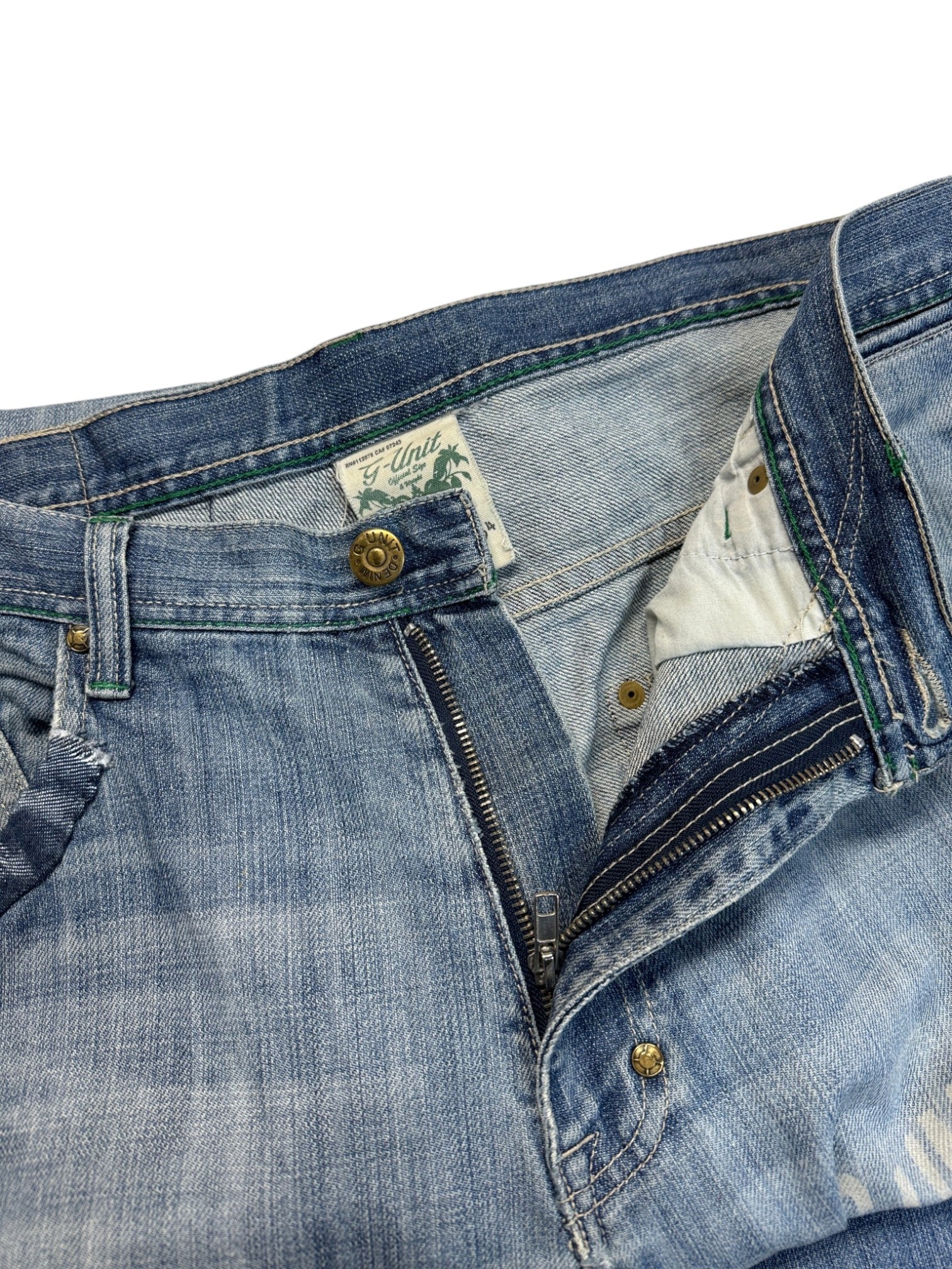00s G-Unit Baggy Jeans Repaired Made In Hong Kong Blau 36-34 - RareRags