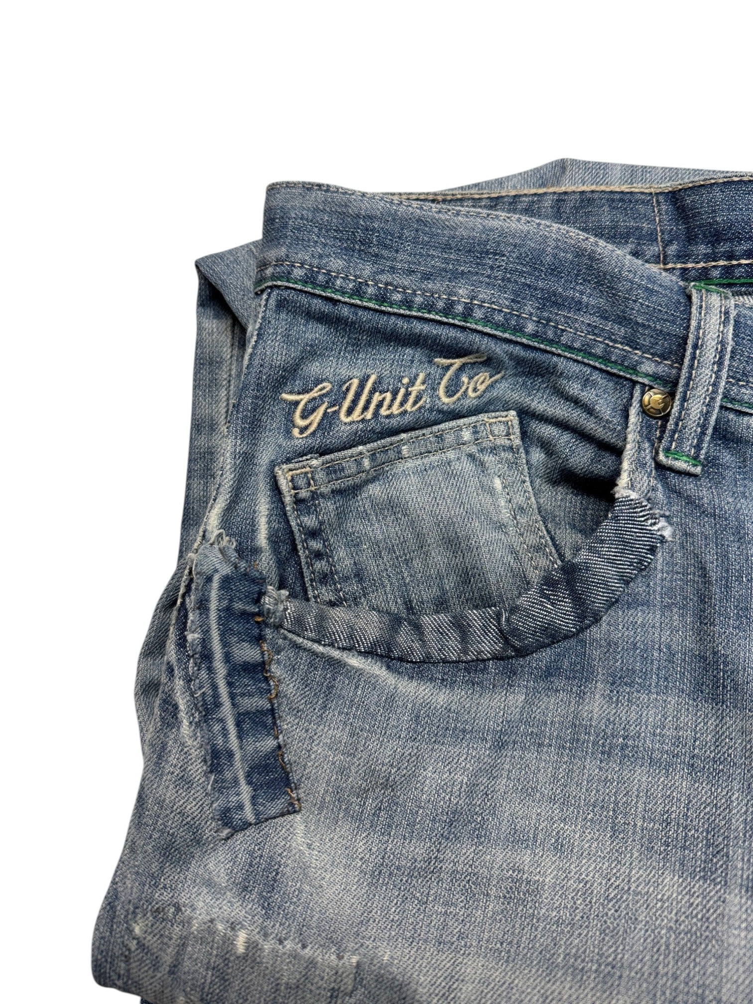 00s G-Unit Baggy Jeans Repaired Made In Hong Kong Blau 36-34 - RareRags