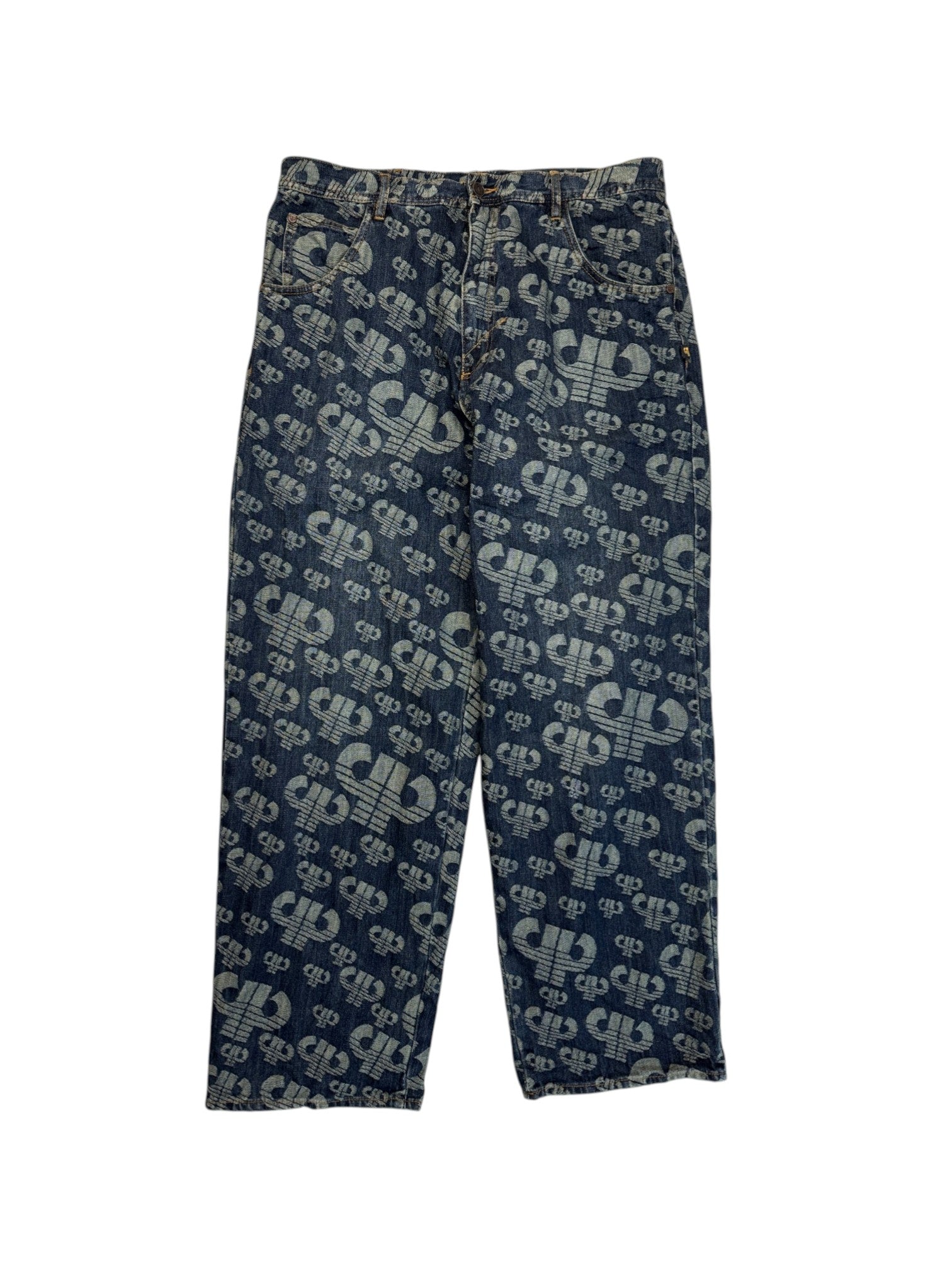 90s Pelle Pelle Baggy Jeans Monogramm Made In Hong Kong Dunkelblau W38 L34 - RareRags