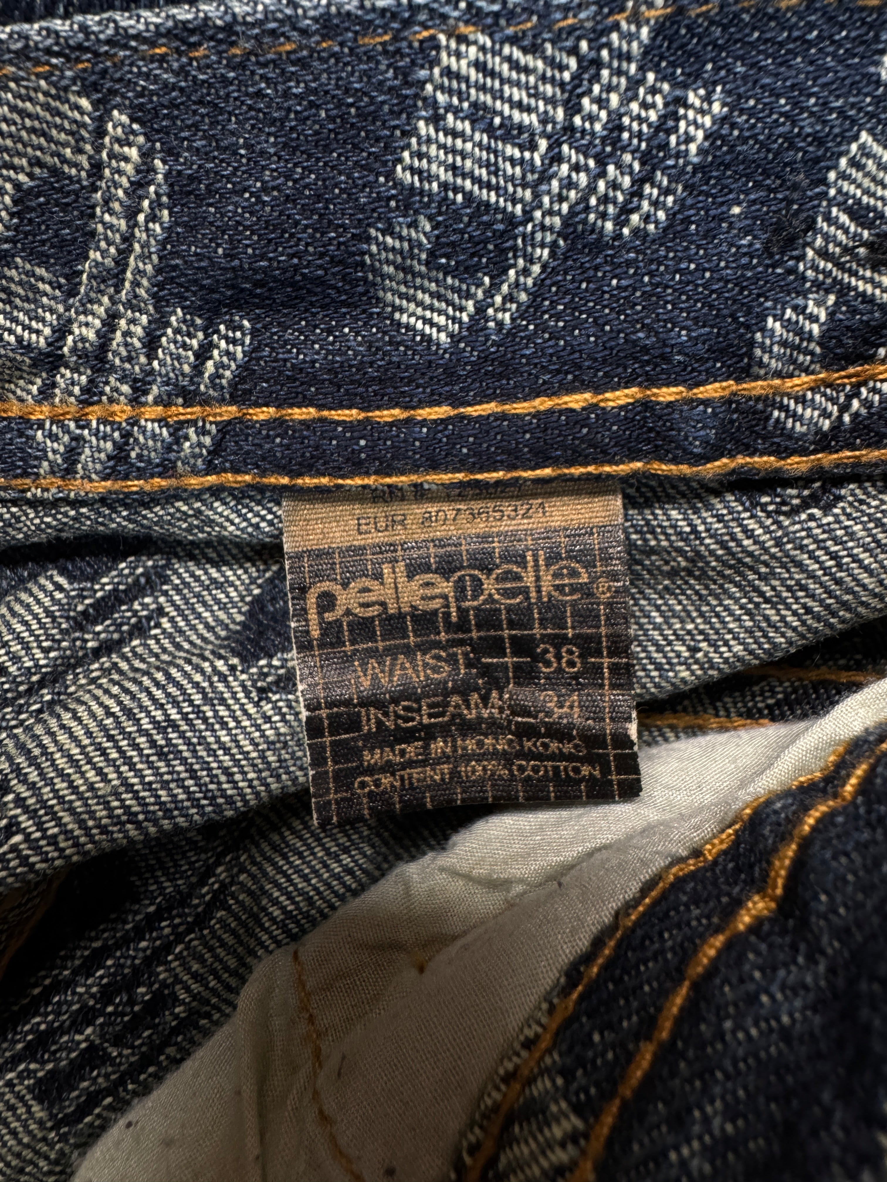 90s Pelle Pelle Baggy Jeans Monogramm Made In Hong Kong Dunkelblau W38 L34 - RareRags