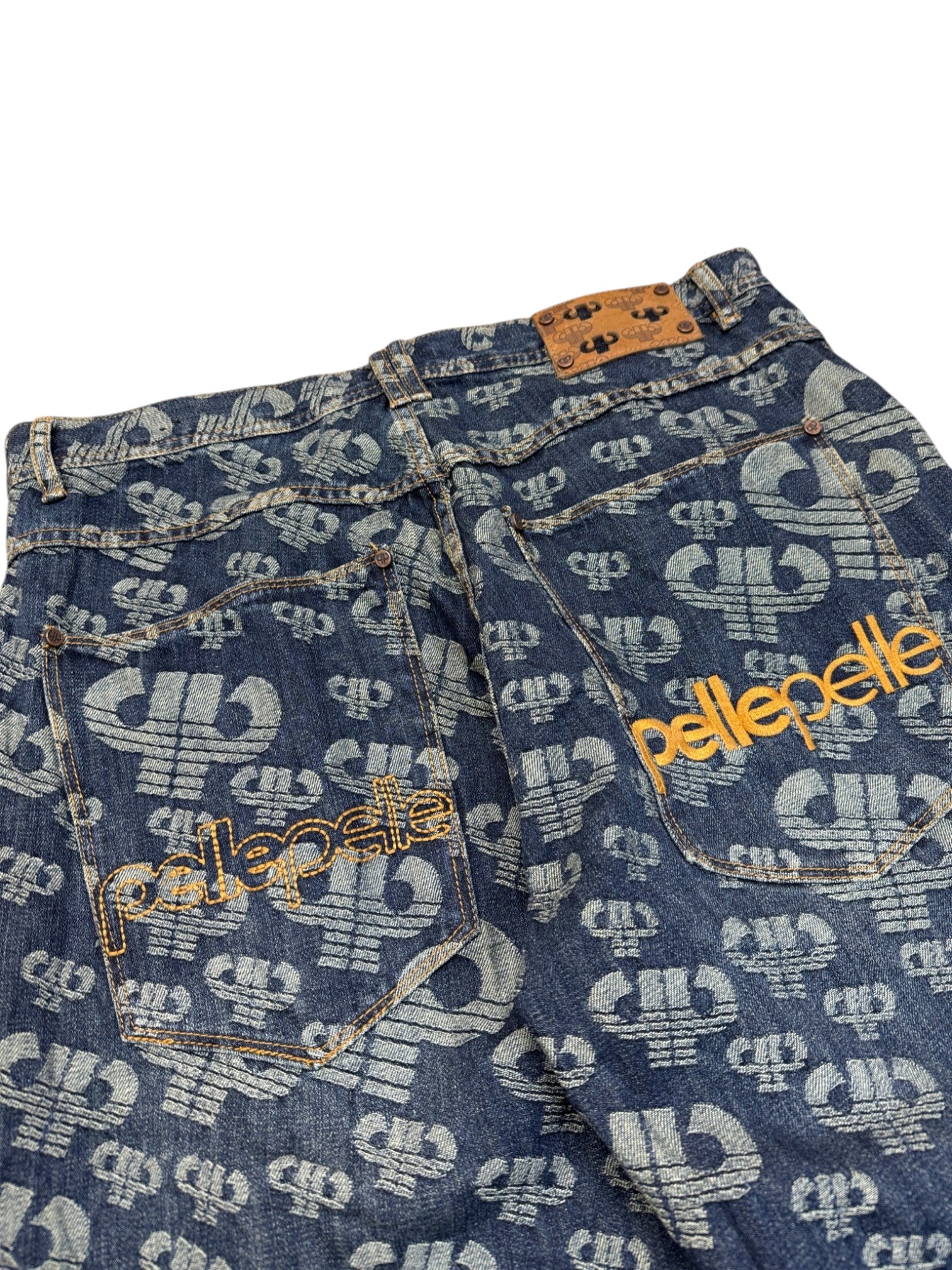 90s Pelle Pelle Baggy Jeans Monogramm Made In Hong Kong Dunkelblau W38 L34 - RareRags