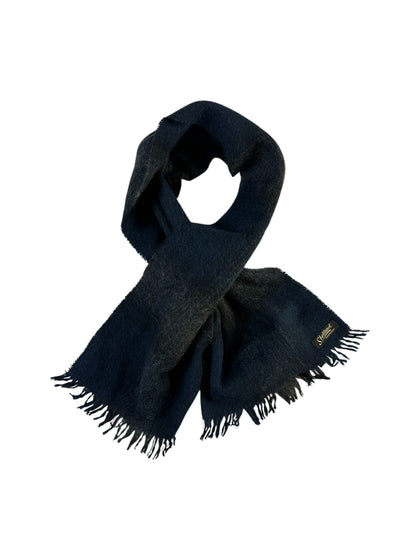 Vintage Schal 90s Shetland Wolle Handwoven Kariert Blau Schwarz - RareRags