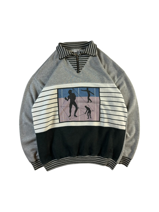 Vintage Puma Sweater 90s 1/3 Zip Special Edition Grau Schwarz S-M