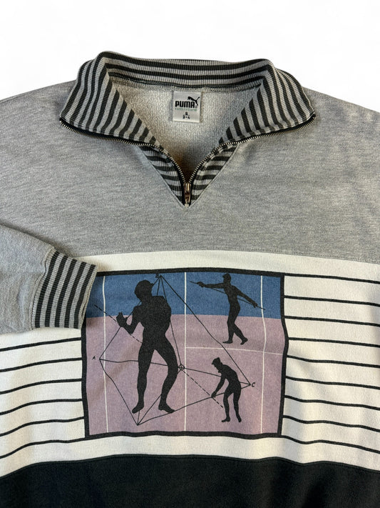 Vintage Puma Sweater 90s 1/3 Zip Special Edition Grau Schwarz S-M