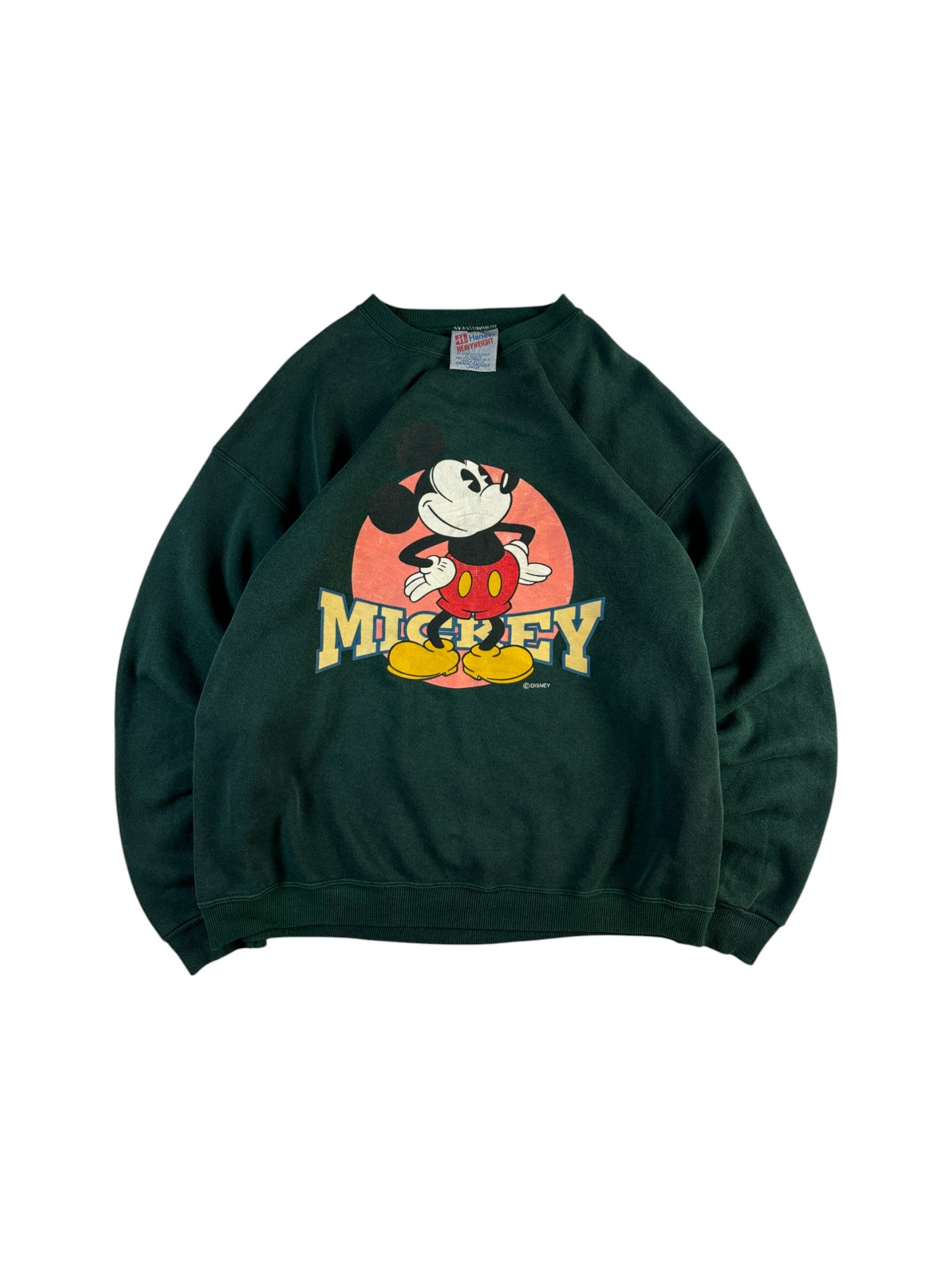 Vintage Hanes Sweater 90s Mickey Mouse Print Made In USA Dunkelgrün L
