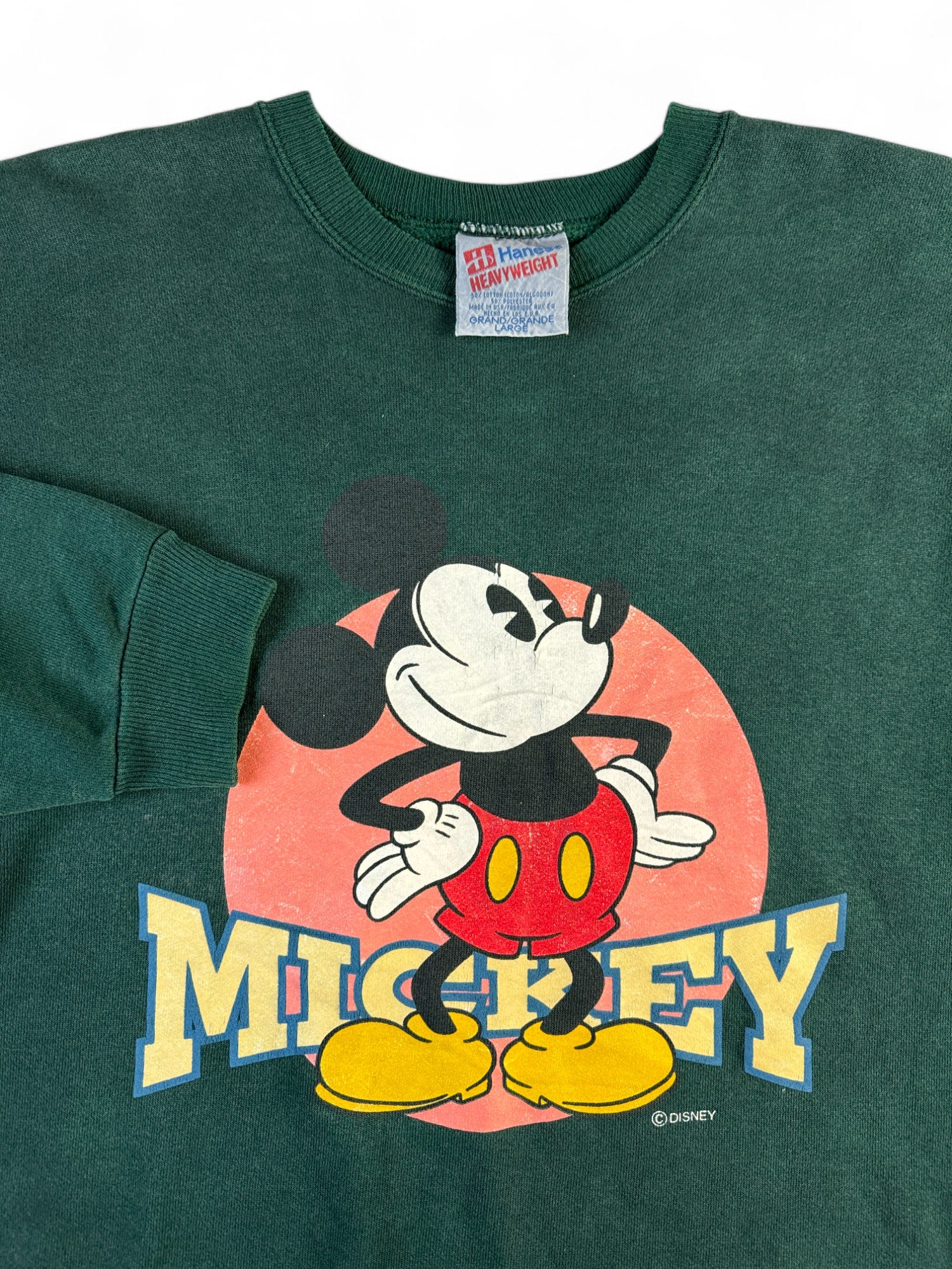 Vintage Hanes Sweater 90s Mickey Mouse Print Made In USA Dunkelgrün L