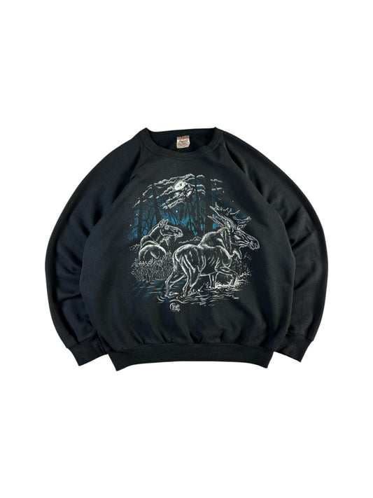 Vintage Daquin Sweater 80s/90s Print Mit Elchen Made In Canada Schwarz L