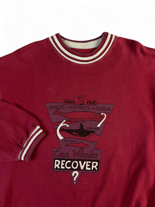 Vintage Take Five Sweater 90s "Can Whales Recover?" Rot XL
