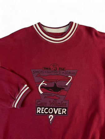 Vintage Take Five Sweater 90s "Can Whales Recover?" Rot XL