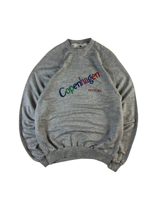Vintage jts Sweater 80s "Copenhagen" Raglanärmel Made In Denmark Grau (D44) L-XL