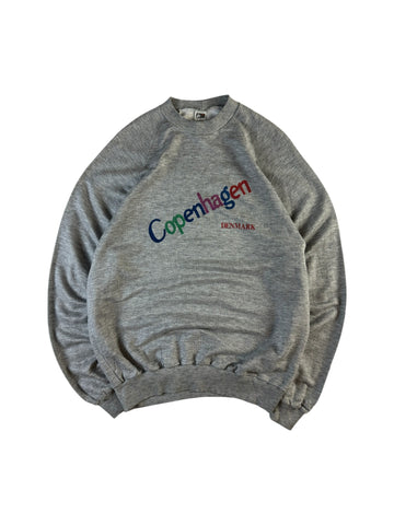 Vintage jts Sweater 80s "Copenhagen" Raglanärmel Made In Denmark Grau (D44) L-XL