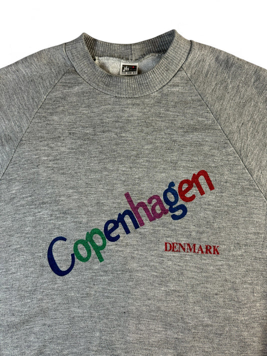 Vintage jts Sweater 80s "Copenhagen" Raglanärmel Made In Denmark Grau (D44) L-XL