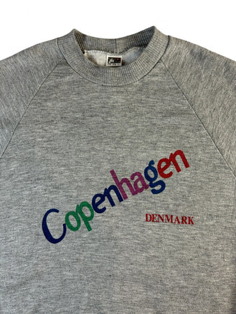 Vintage jts Sweater 80s "Copenhagen" Raglanärmel Made In Denmark Grau (D44) L-XL