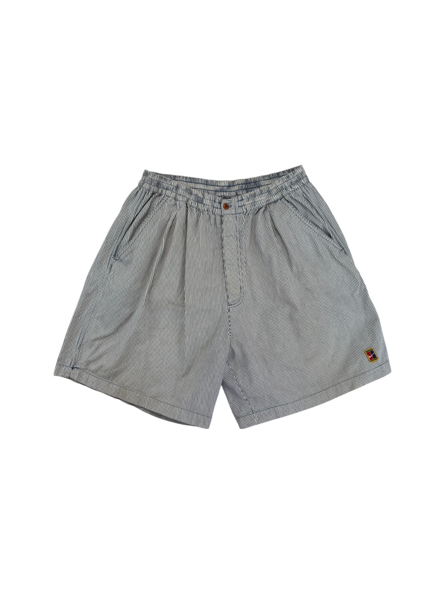 Vintage Nike Shorts 90s Challenge Court Gestreift Weiß Blau XXL