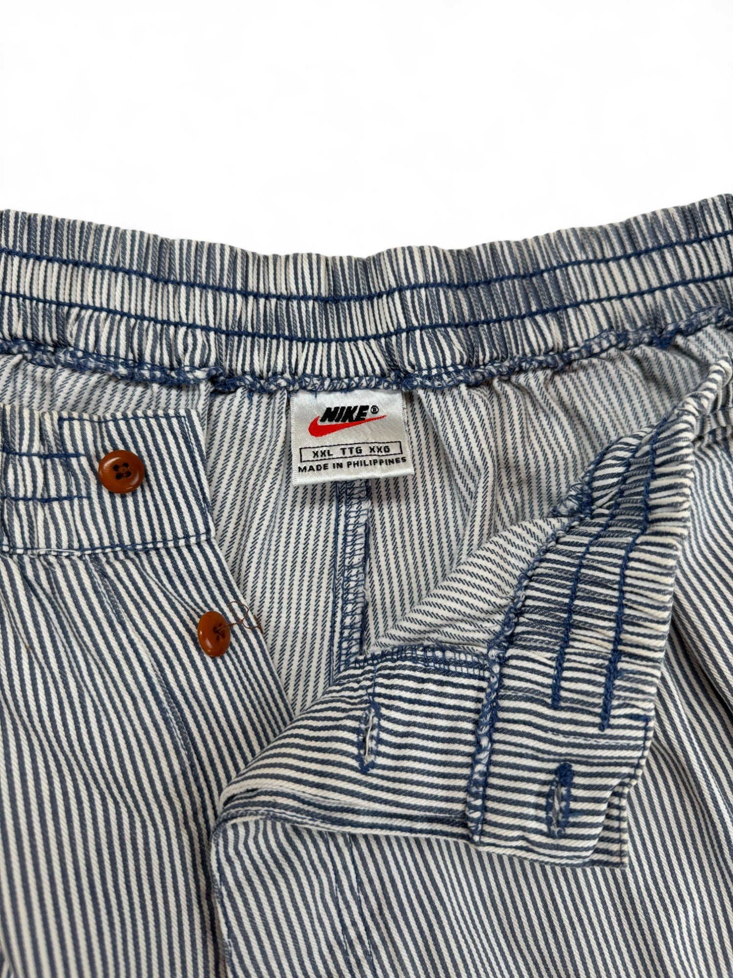 Vintage Nike Shorts 90s Challenge Court Gestreift Weiß Blau XXL