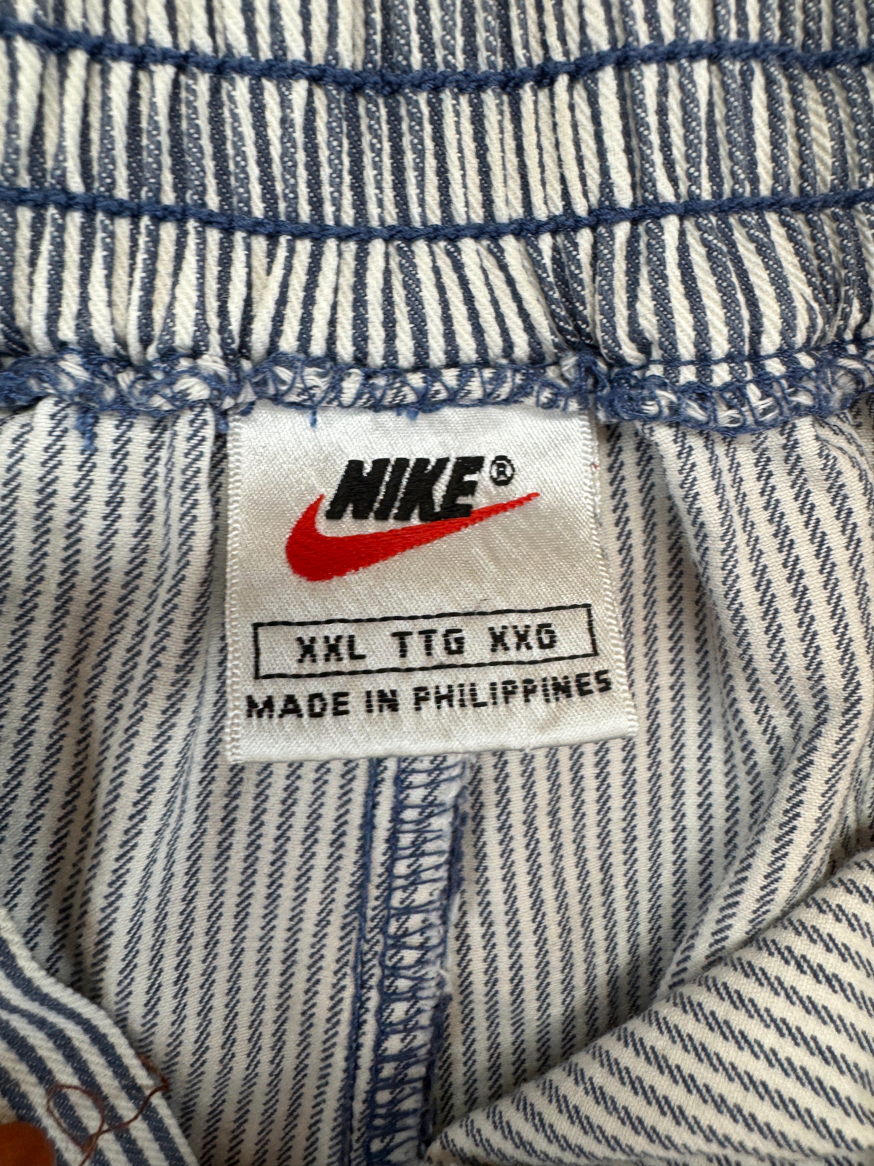 Vintage Nike Shorts 90s Challenge Court Gestreift Weiß Blau XXL