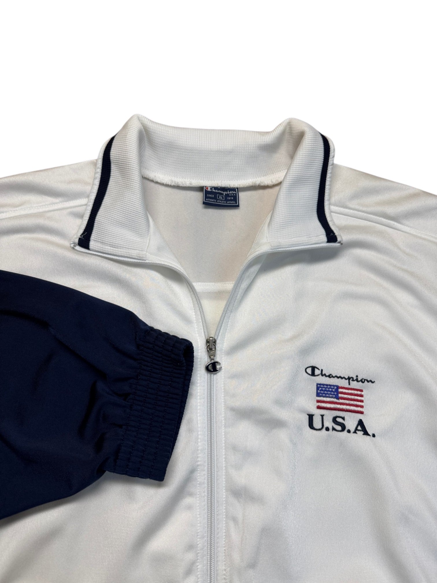 90s Champion USA Tracksuit Dunkelblau Weiß XL - RareRags