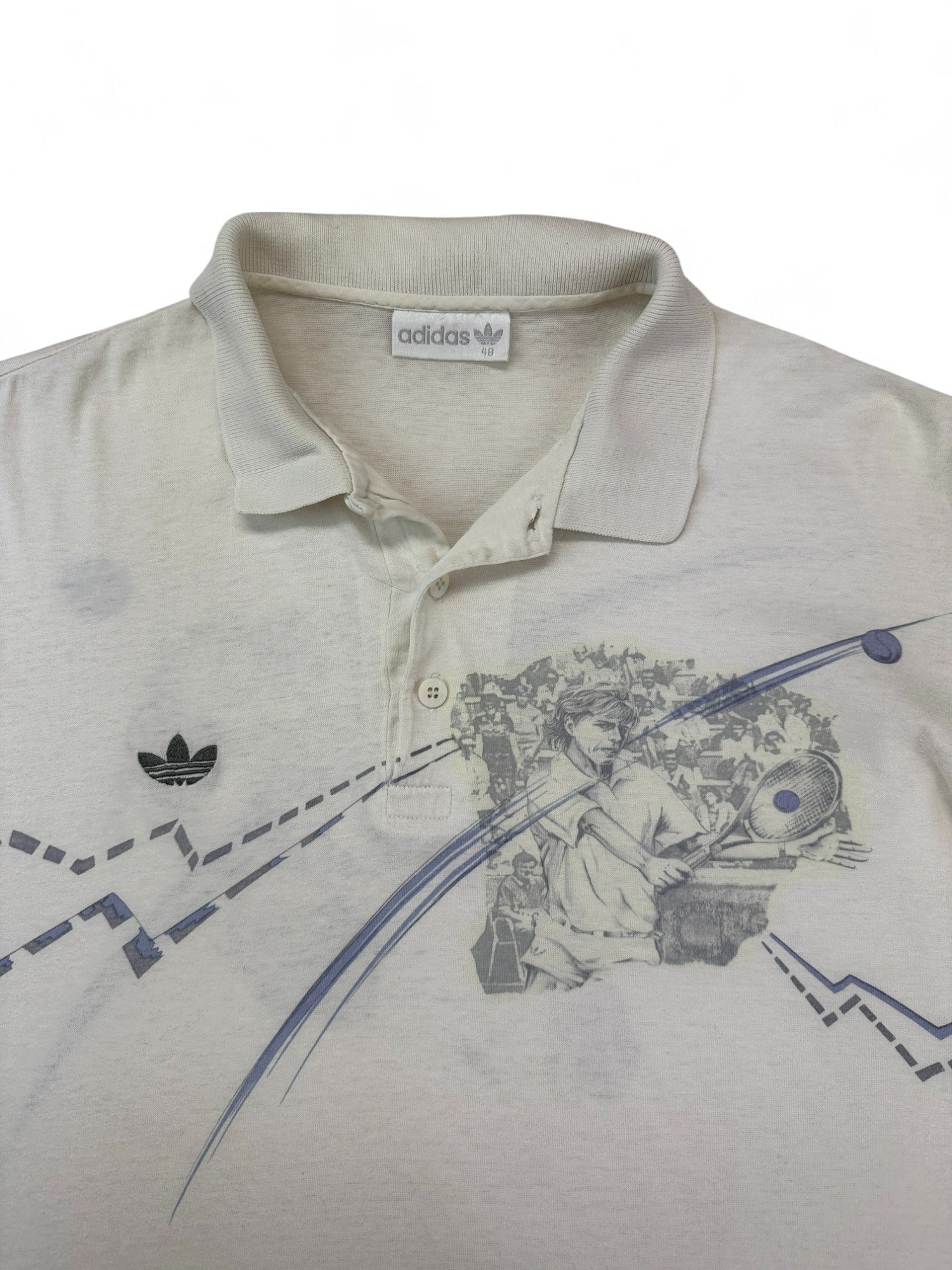 Vintage Adidas Poloshirt 90s Stefan Edberg Weiß (48) M-L