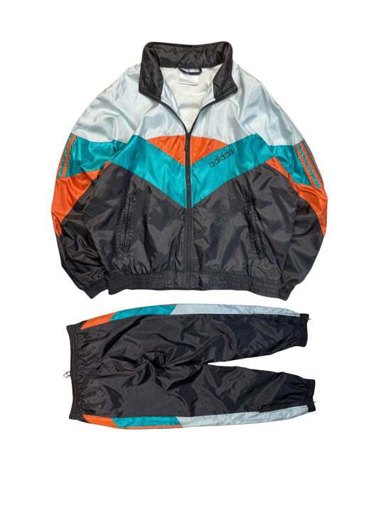 90s Adidas Sportanzug Nylon Grau Weiß D5 M - RareRags