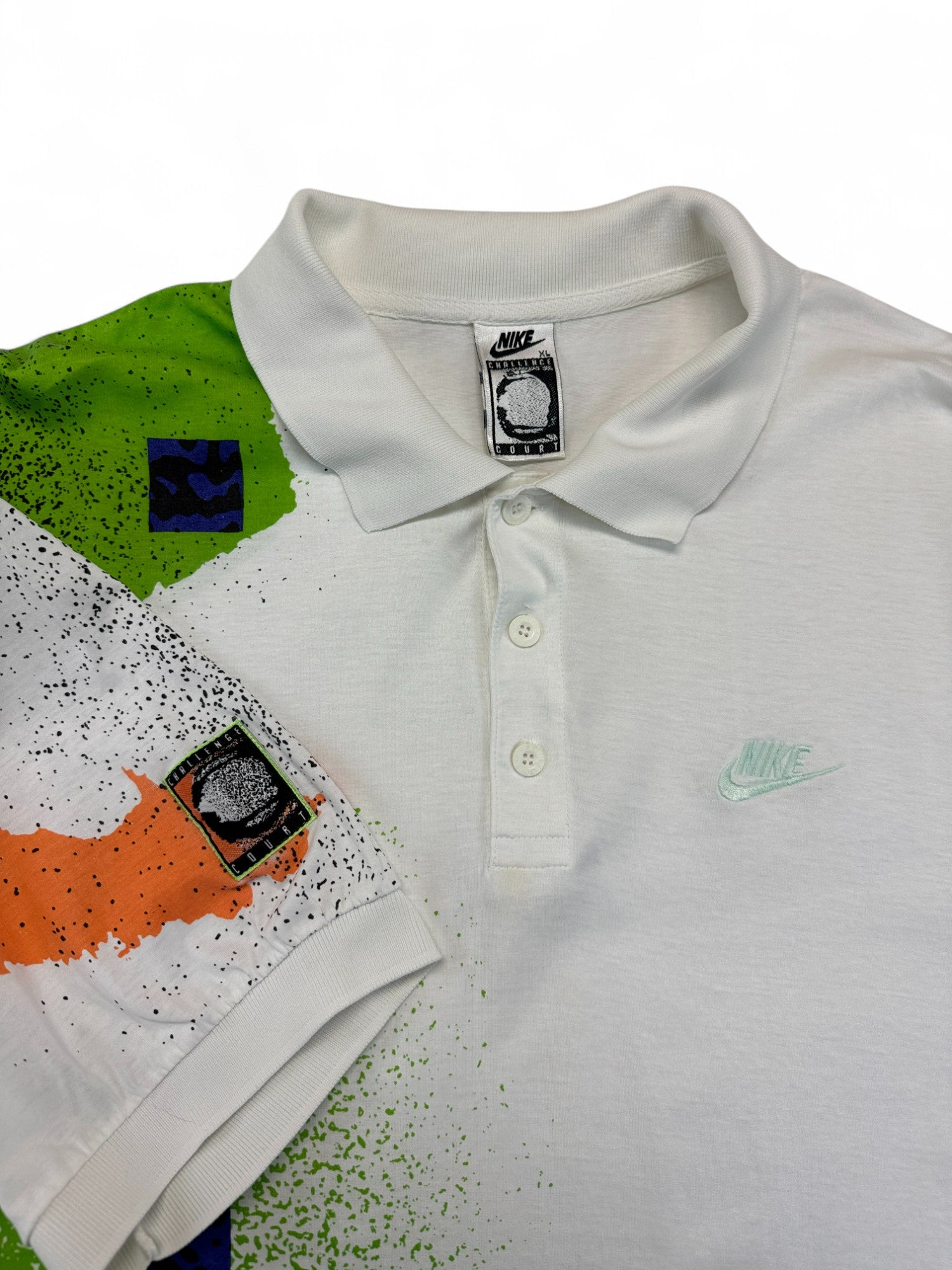 Vintage Nike Poloshirt 1989 Challenge Court Andre Agassi Weiß Grün XL
