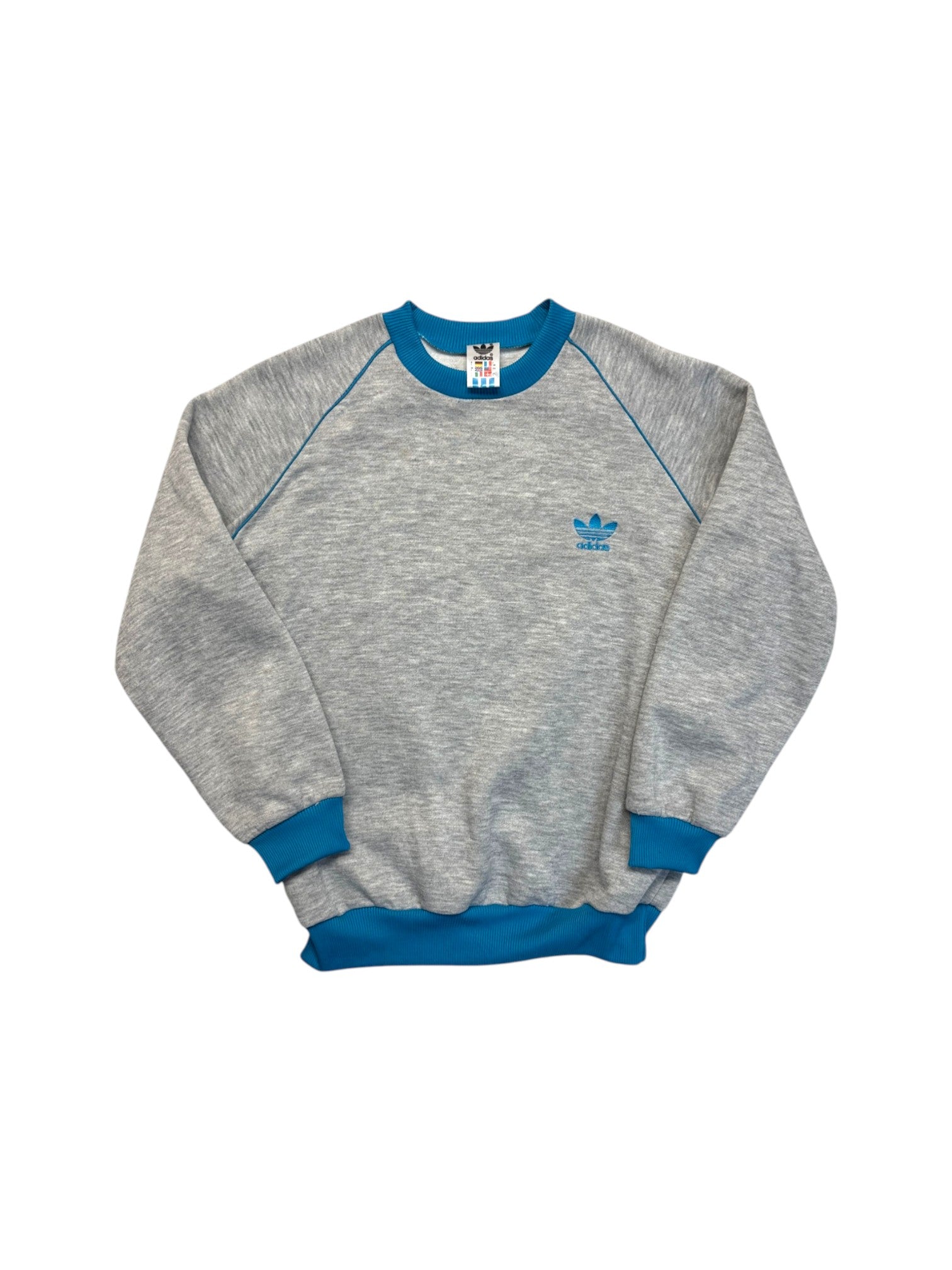 80s Adidas Raglan Sweatsuit Grau Blau D7 M-L - RareRags