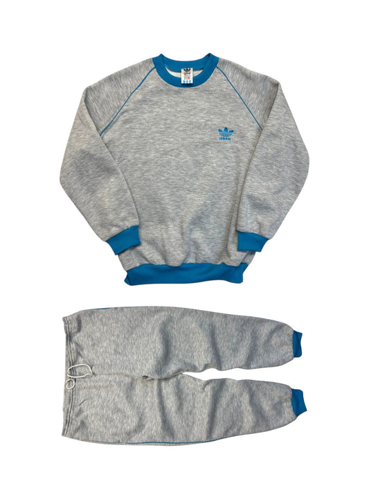 80s Adidas Raglan Sweatsuit Grau Blau D7 M-L - RareRags