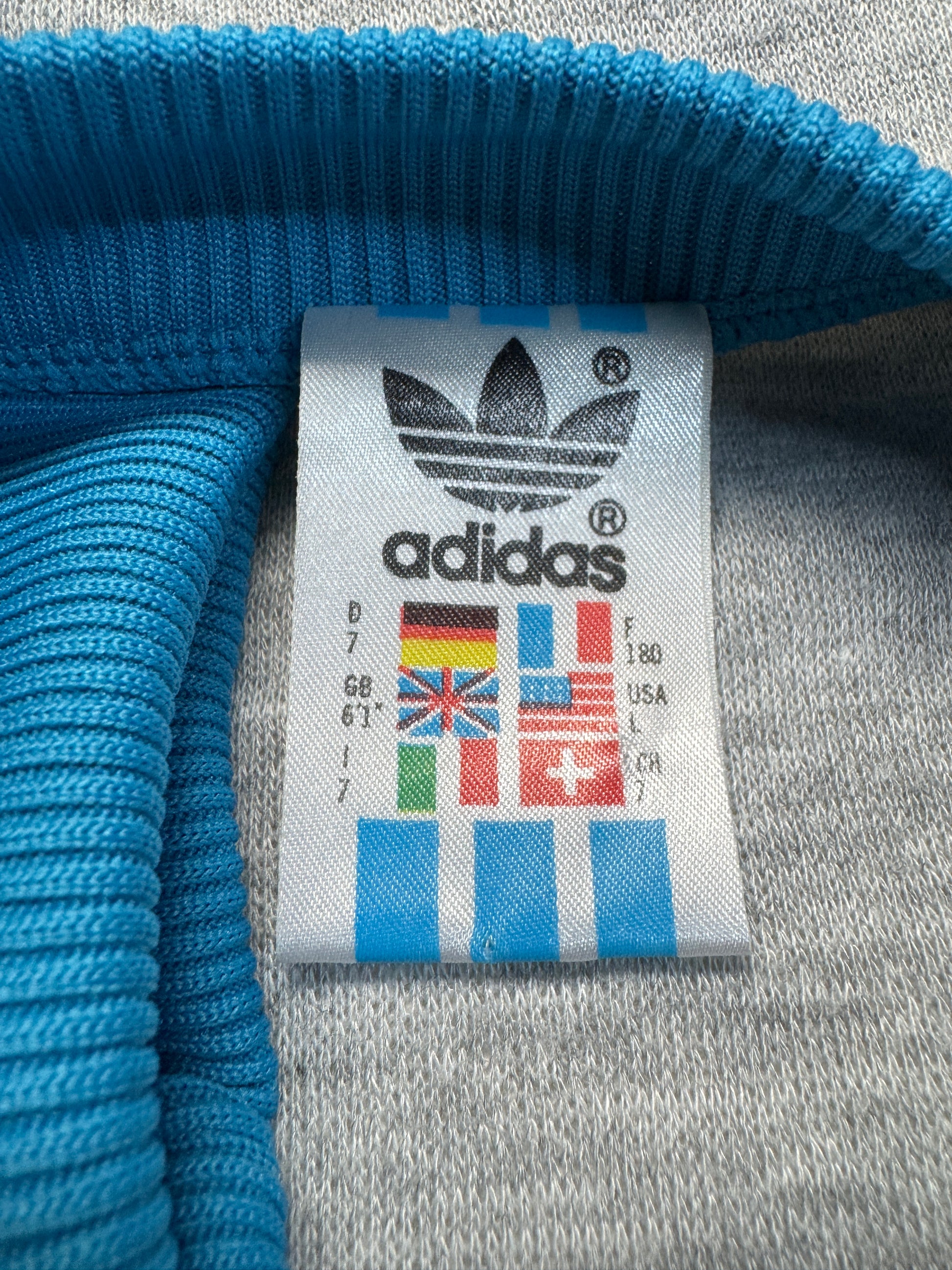 80s Adidas Raglan Sweatsuit Grau Blau D7 M-L - RareRags