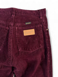 Vintage Wrangler Cordhose 80s Talon Zip Dunkelrot 29-31