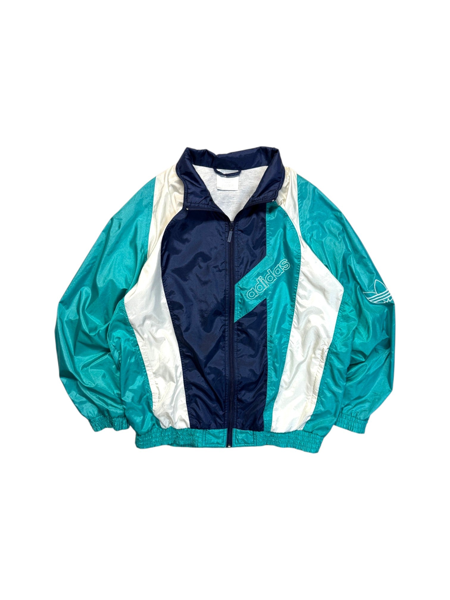 90s Adidas Nylon Sportanzug Dunkelblau Grün/Türkis D6 M - RareRags
