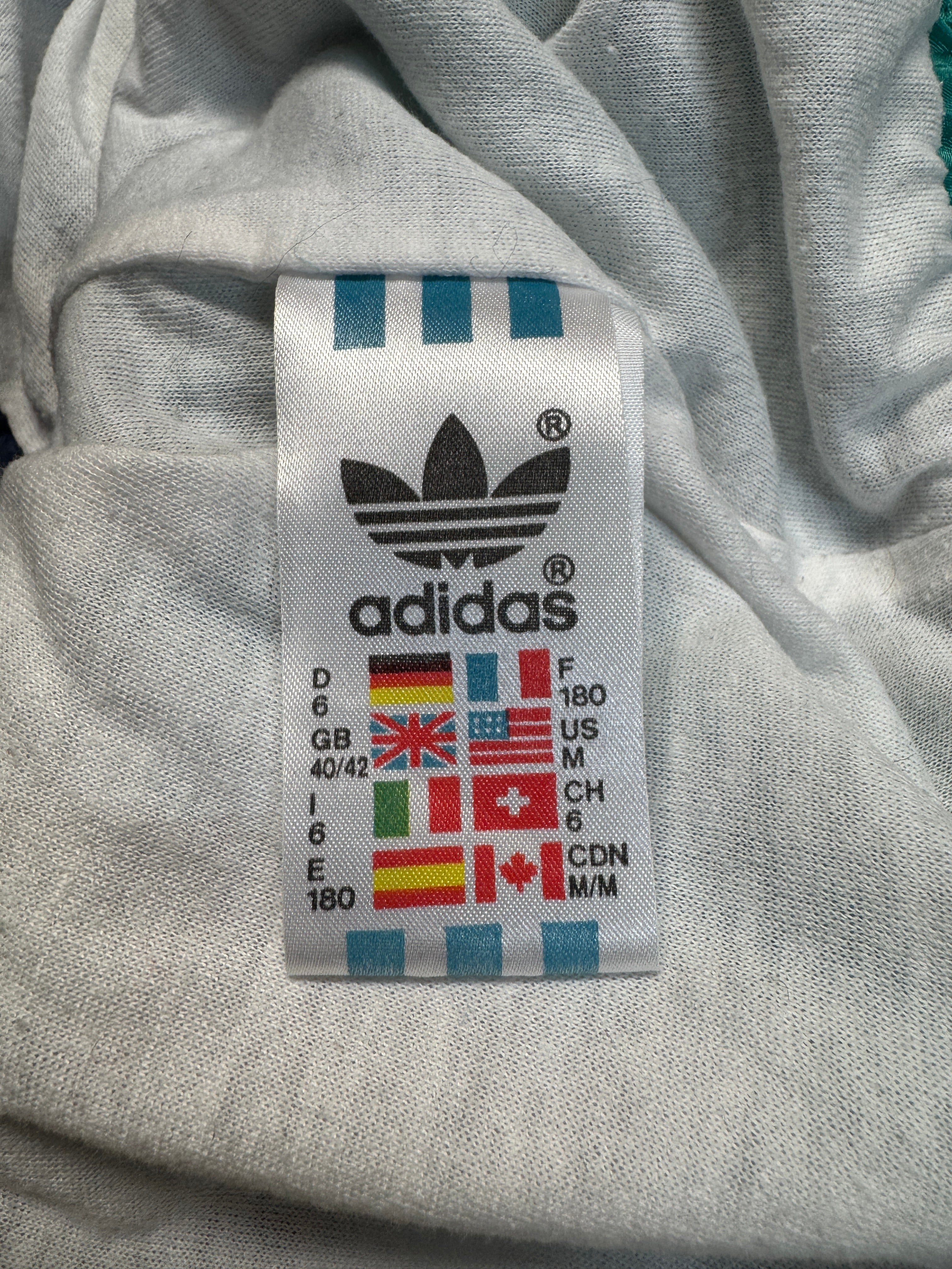 90s Adidas Nylon Sportanzug Dunkelblau Grün/Türkis D6 M - RareRags