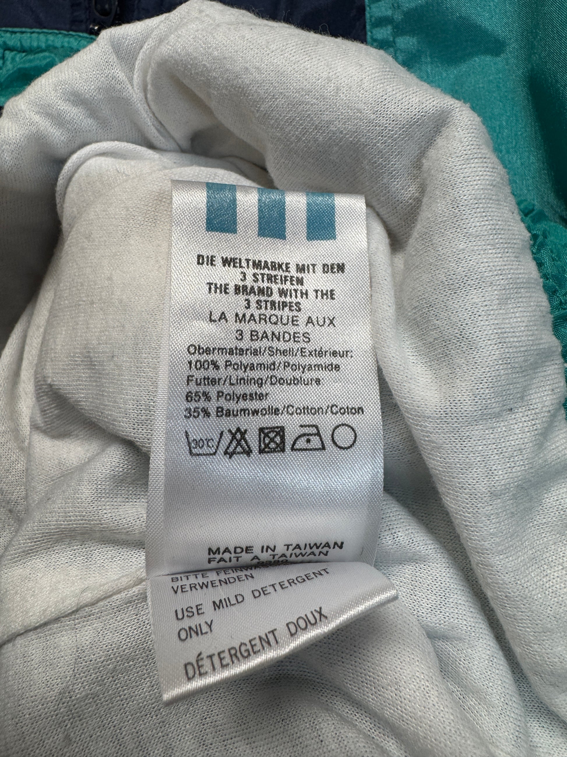 90s Adidas Nylon Sportanzug Dunkelblau Grün/Türkis D6 M - RareRags