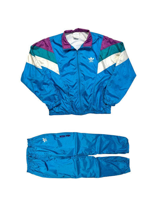 90s Adidas Nylon Sportanzug "Landesgruppe Hessen"-Polizei Blau Grün D5 M - RareRags