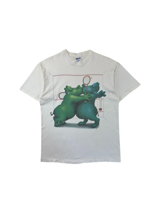 Vintage Hanes Shirt 90s Tennis Hippos Single Stitch Made In USA Weiß L