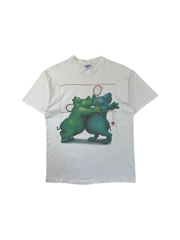 Vintage Hanes Shirt 90s Tennis Hippos Single Stitch Made In USA Weiß L