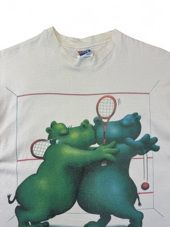 Vintage Hanes Shirt 90s Tennis Hippos Single Stitch Made In USA Weiß L