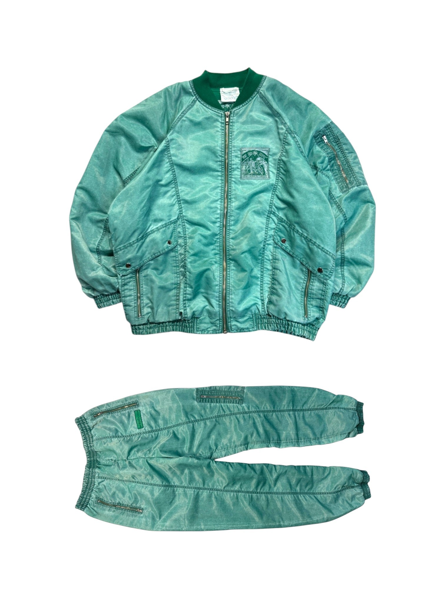 90s Adidas Padded Nylon Bomber Set "The hottest News" Changierend Grün D5 S-M - RareRags