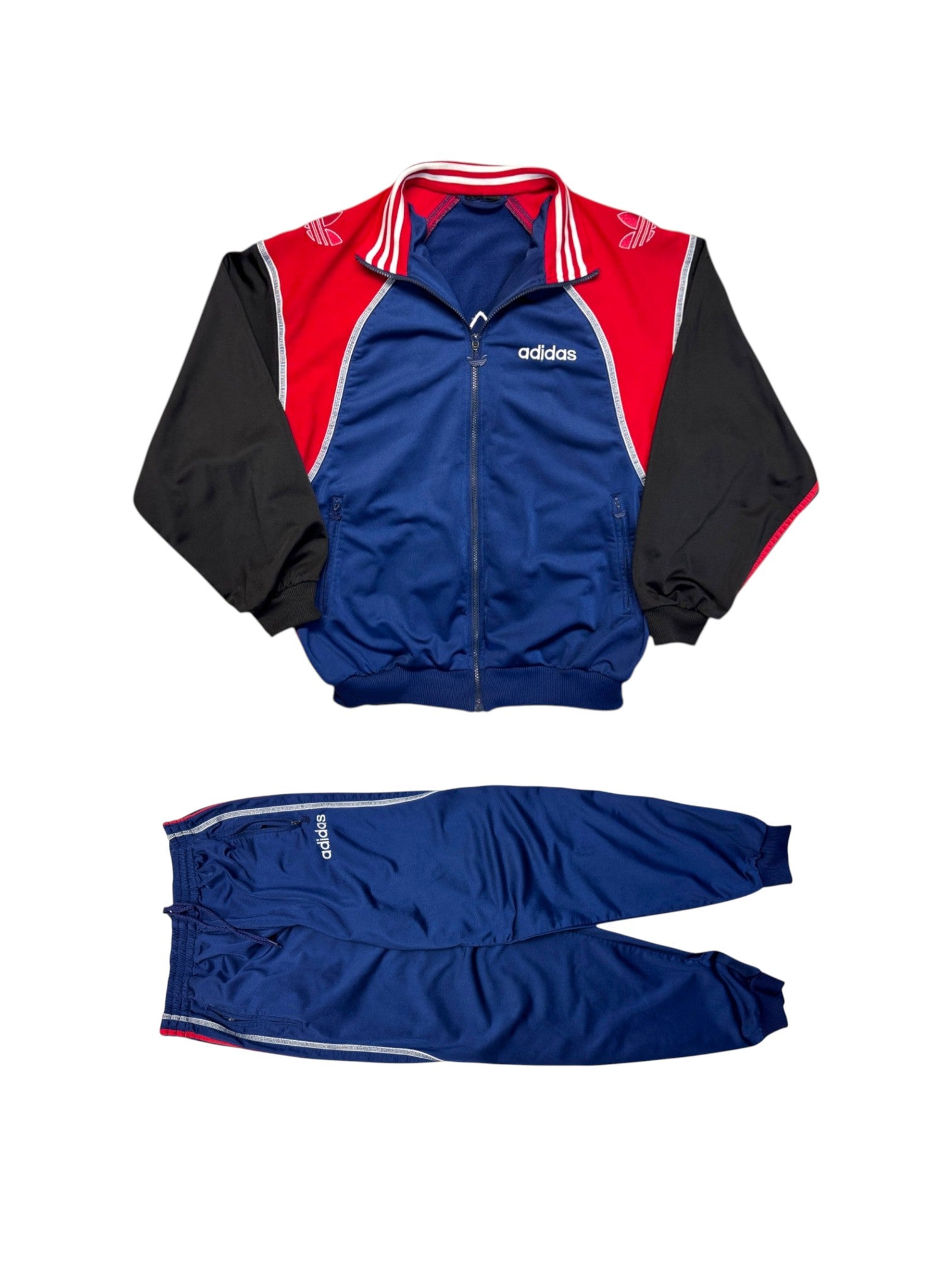 90s Adidas Sportanzug Big Trefoil Blau Rot D7 L - RareRags