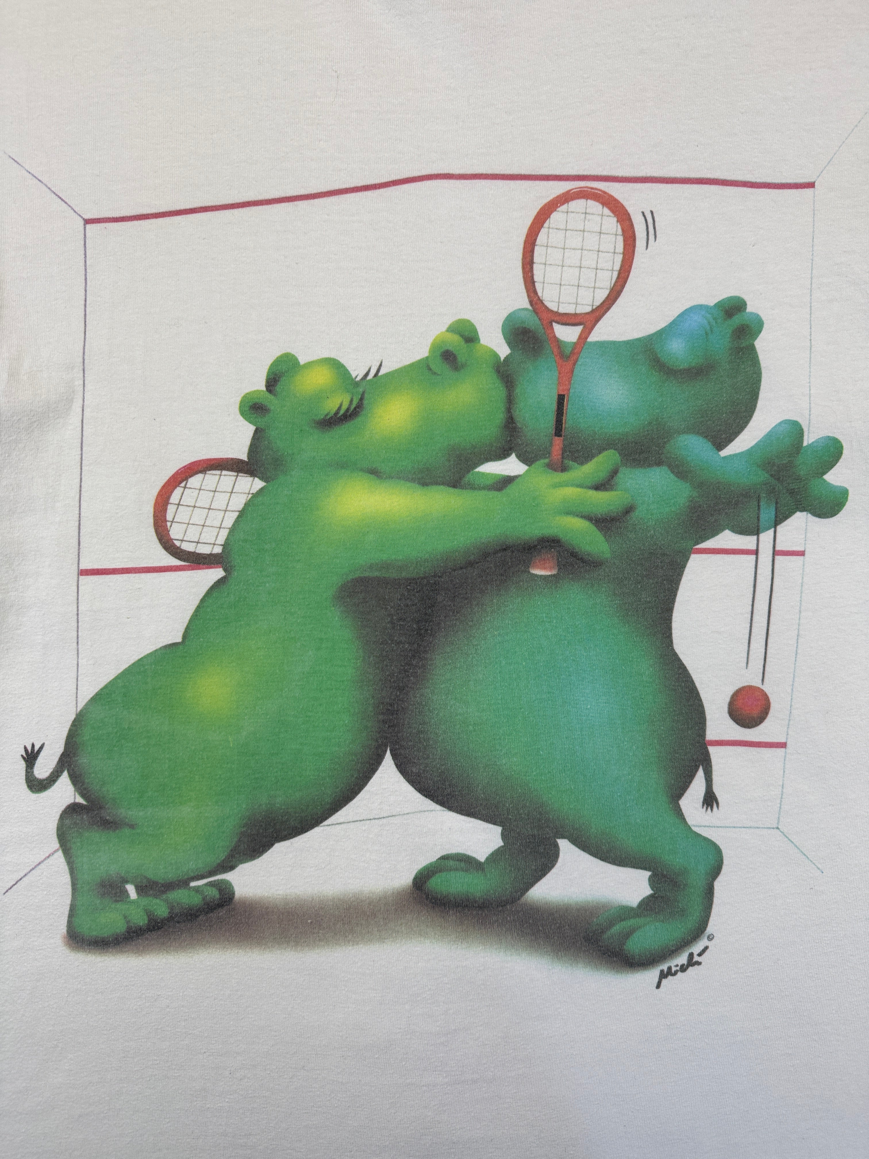 Vintage Hanes Shirt 90s Tennis Hippos Single Stitch Made In USA Weiß XL
