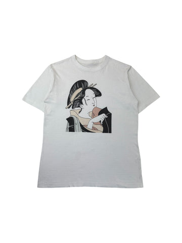 Vintage Japan Shirt 90s Geisha Kunstdruck Single Stitch Weiß L