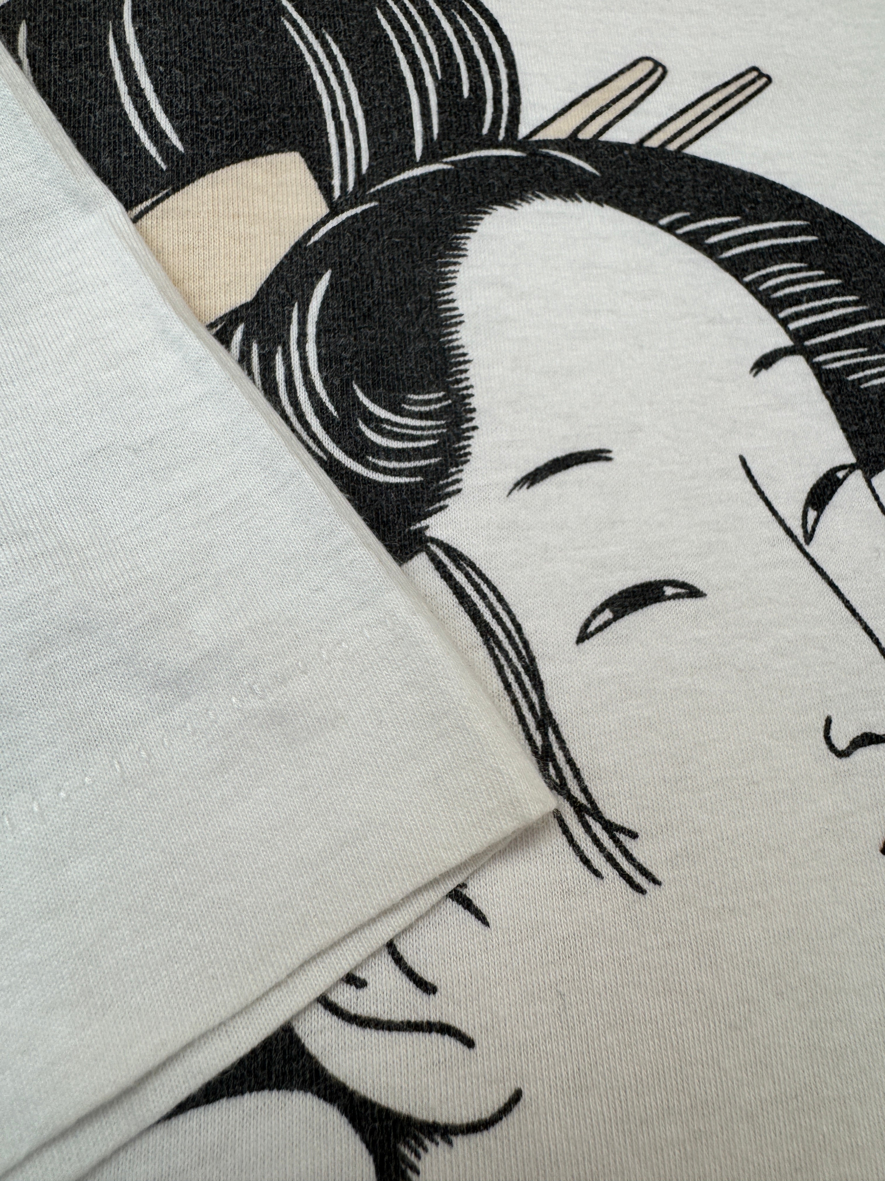 Vintage Japan Shirt 90s Geisha Kunstdruck Single Stitch Weiß L