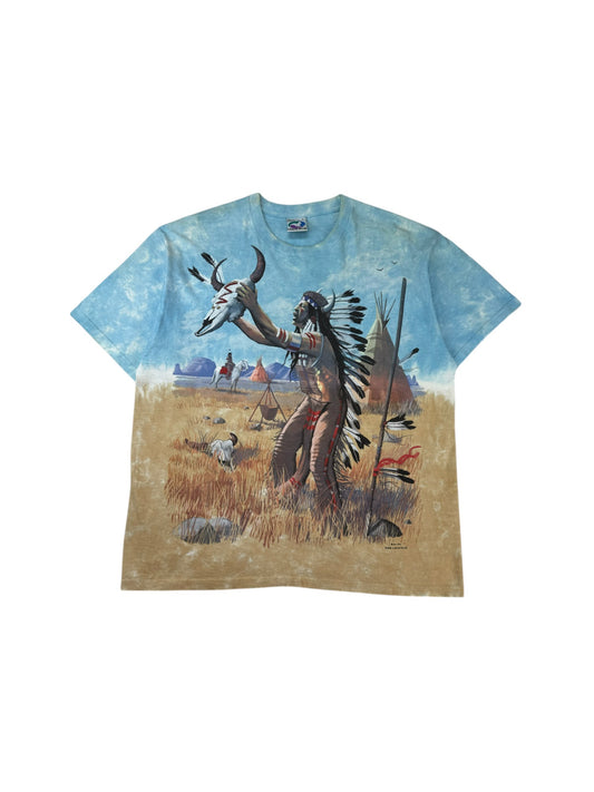 Vintage Liquid Blue Shirt 1998 By Brian Fox Native Americans AOP Bunt L